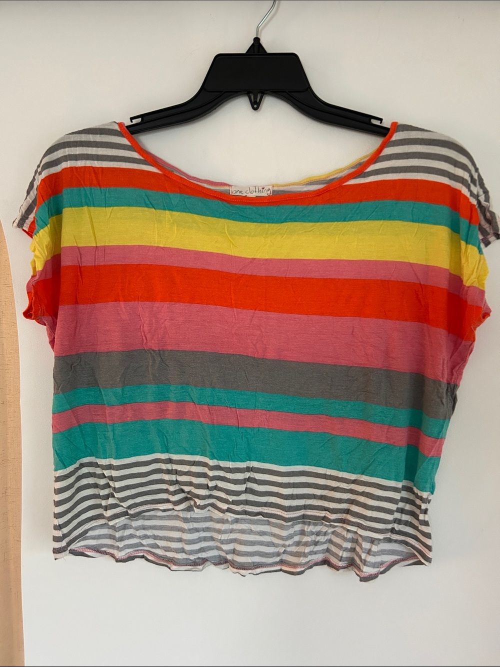 one clothing Rainbow Striped Short Sleeve Crop Top